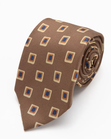 CORBATA MARRON CON CUADROS AMARIILOS NARANJA Y AZULES