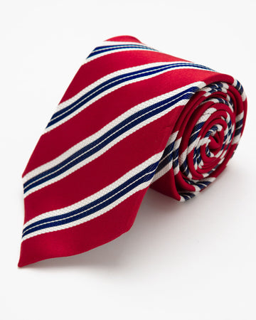 CORBATA ROJO LINEAS GRISES OSCURAS Y CREMA