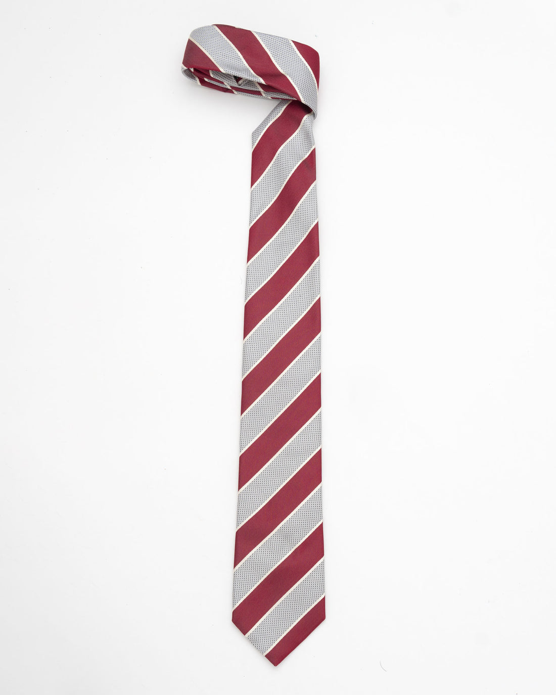 CORBATA GUINDA RAYAS GRIS Y CREMA