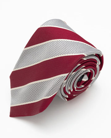 CORBATA GUINDA RAYAS GRIS Y CREMA