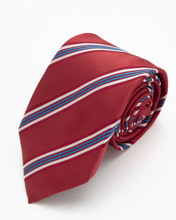 CORBATA ROJO CON LINEAS AZULINO Y GRIS CLARO