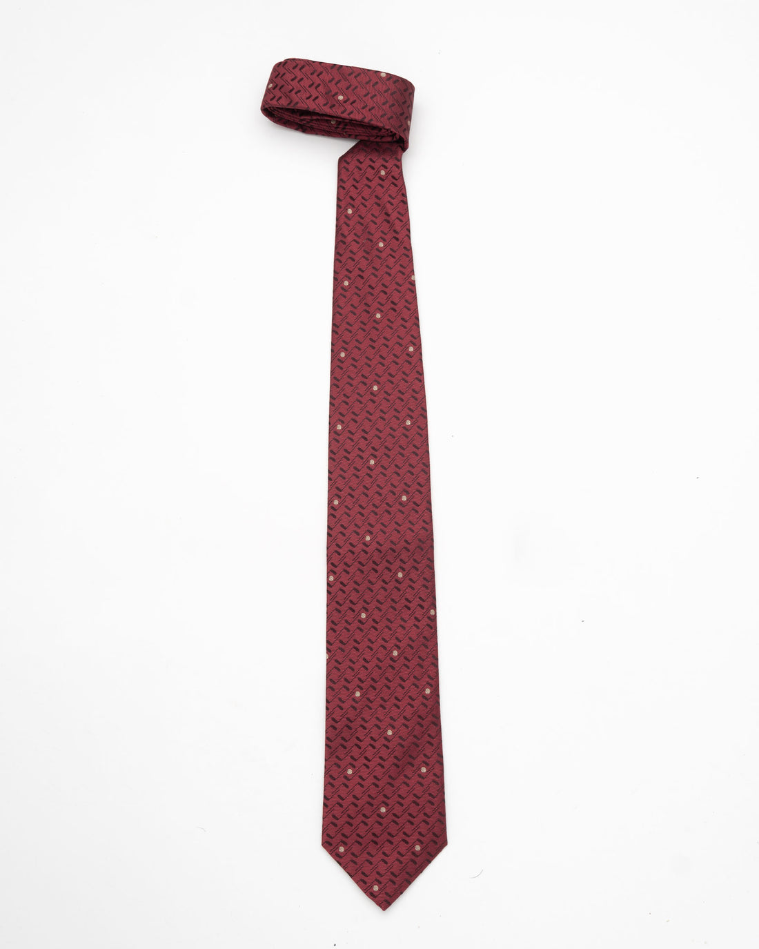 CORBATA GUINDA CON NOTAS MUSICALES NEGRA Y PUNTOS DORADOS