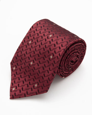 CORBATA GUINDA CON NOTAS MUSICALES NEGRA Y PUNTOS DORADOS