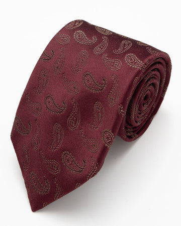 CORBATA VINO CON DISEÑO PAILEY DORADO