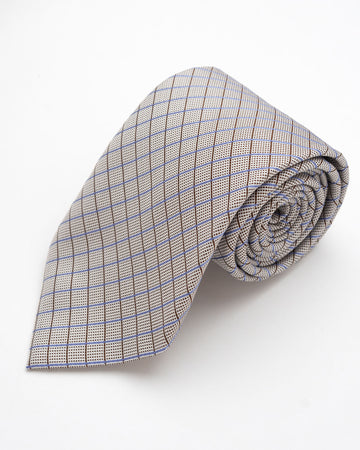 CORBATA GRIS CLARO CON DISEÑO DE LINEAS COBALTO Y MARRON