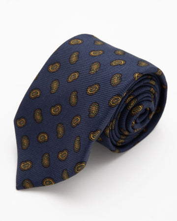 CORBATA AZUL CON DISEÑO PAISLEY EN TONOS TIERRA