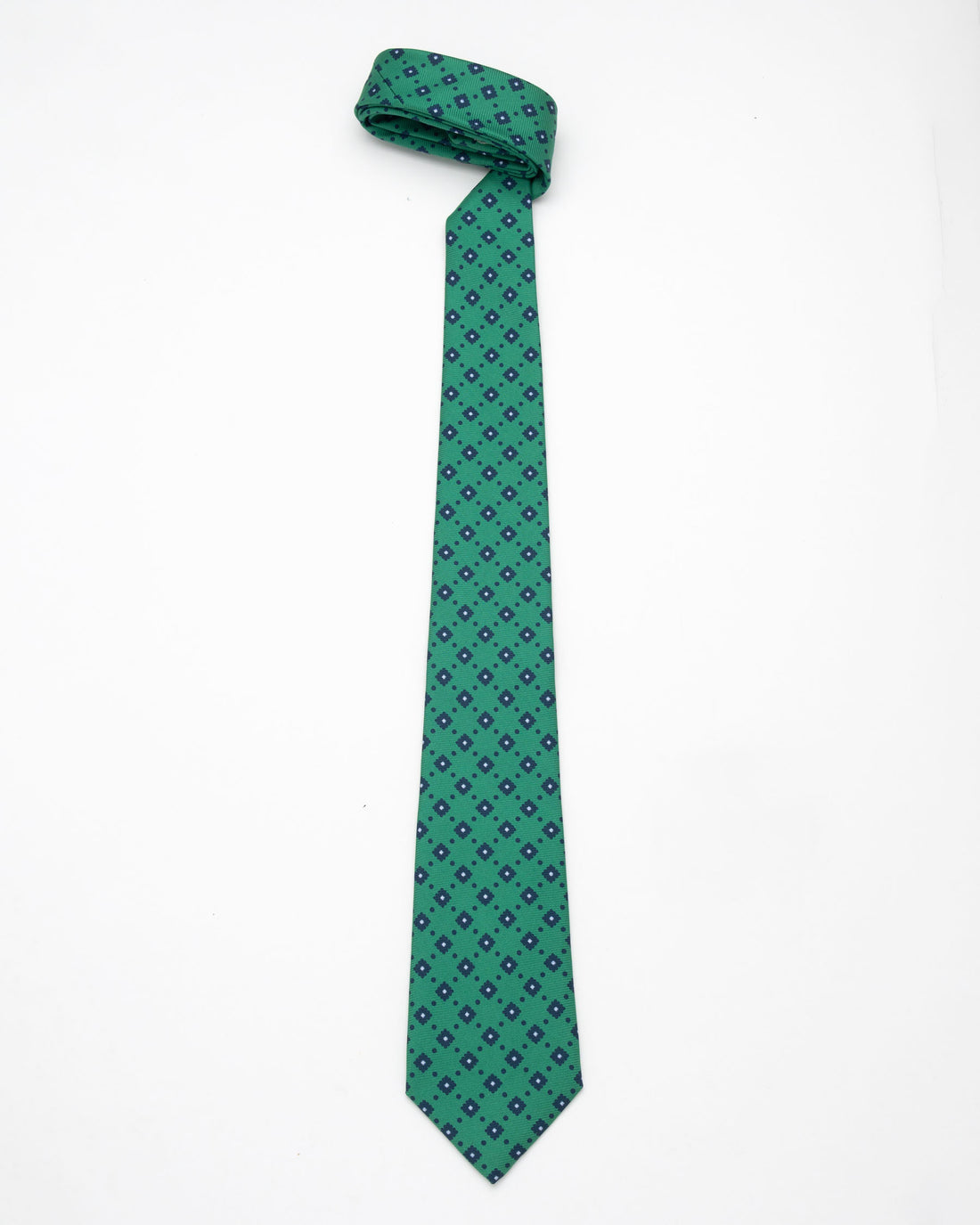 CORBATA VERDE CON DISEÑOS AZULES EN FORMA DE ROMBO