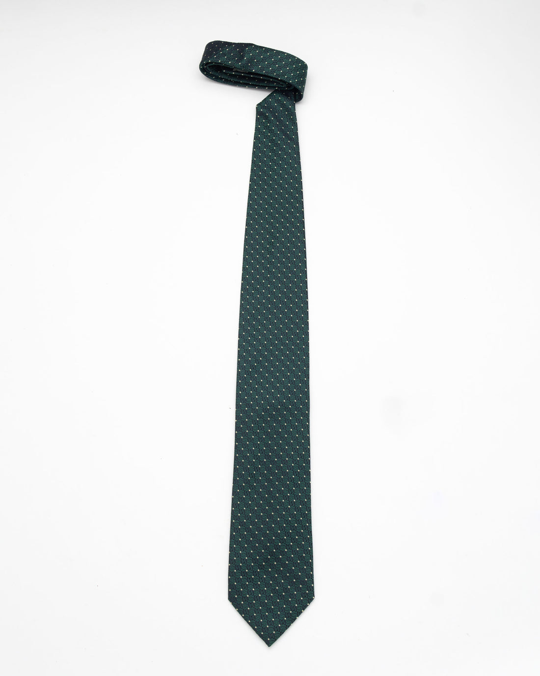 CORBATA VERDE OSCURO CON DISEÑO DE FLORES LABRADAS Y PUNTOS DORADOS