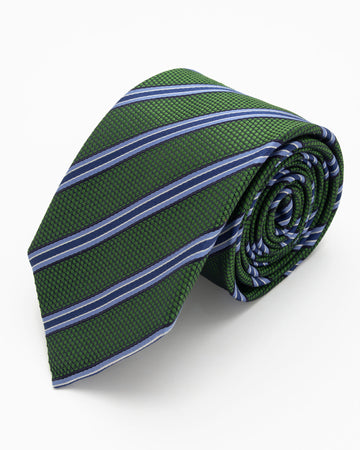 CORBATA VERDE CON RAYAS AZUL Y CELESTES