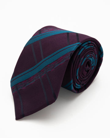 CORBATA MORADO CON RAYAS ACERO Y NEGRO