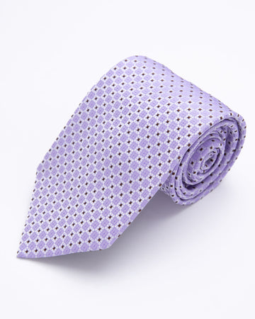 CORBATA LILA CON CUADRADOS GRISES Y MARRONES