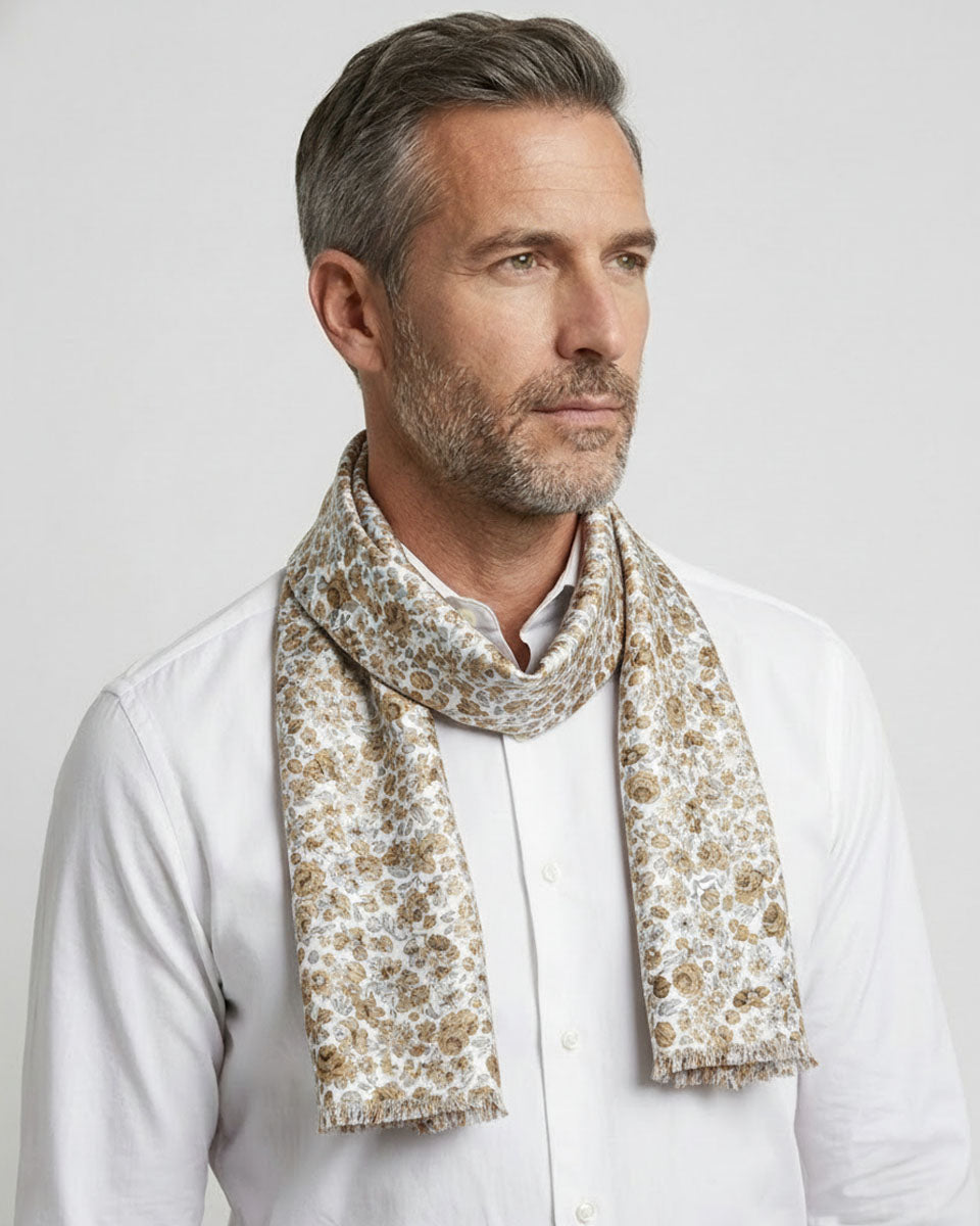 Bufanda - Foulard Beige con Diseño Gris