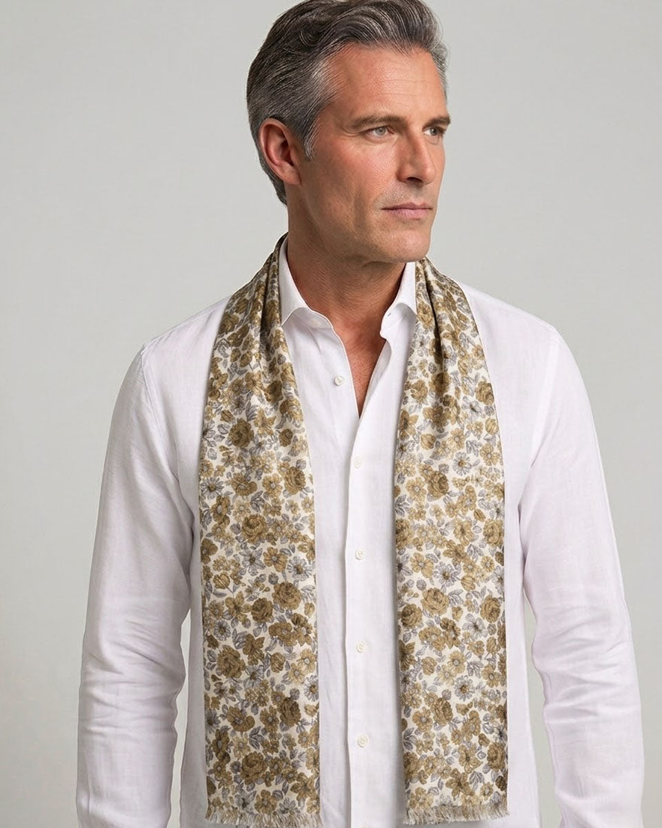 Bufanda - Foulard Beige con Diseño Gris