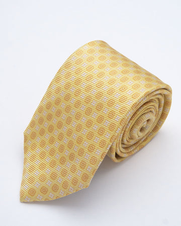 CORBATA AMARILLO CON DISEÑOS NARANJA Y CREMA