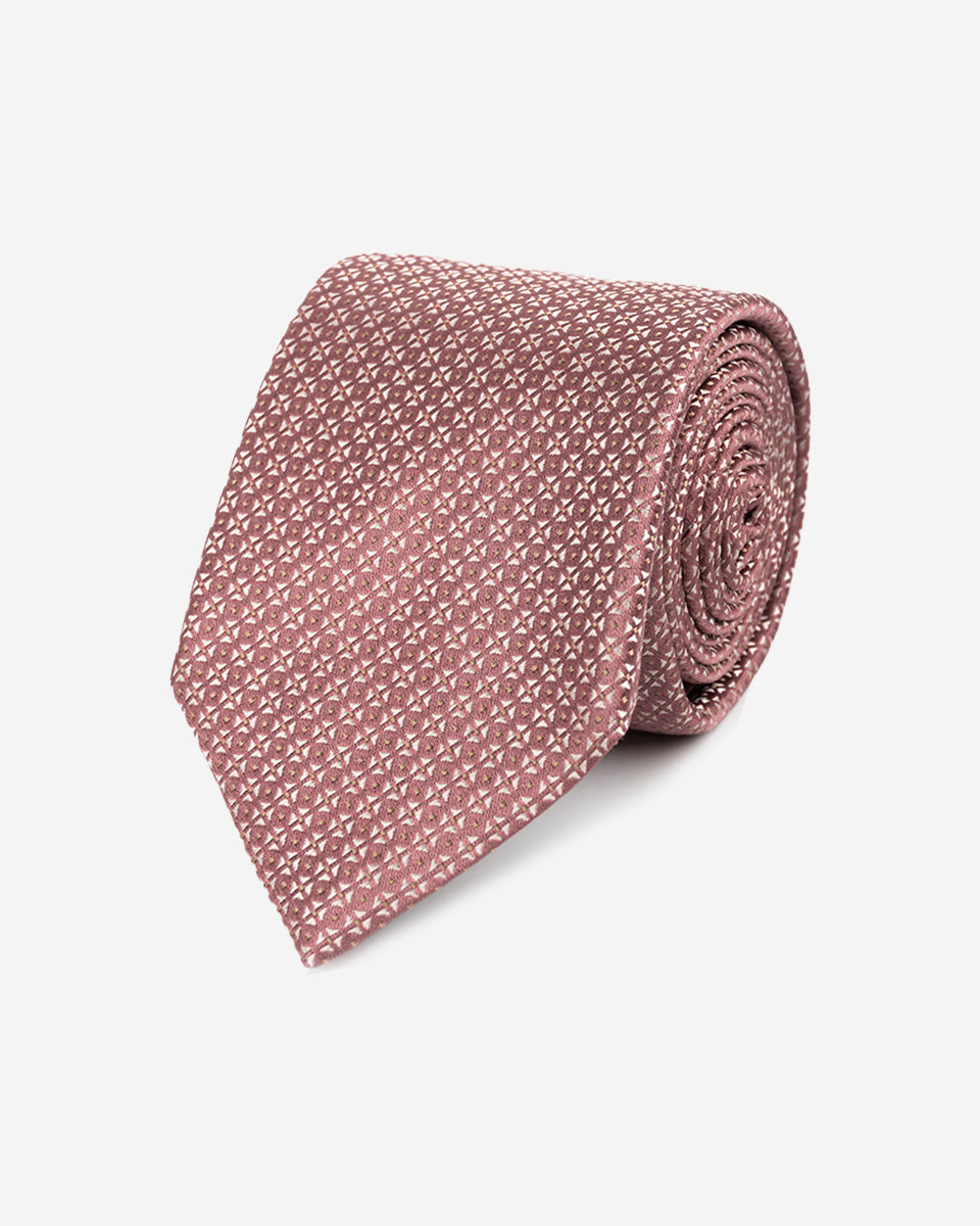 Corbata Palo Rosa con Microdiseño Geométrico Jacquard