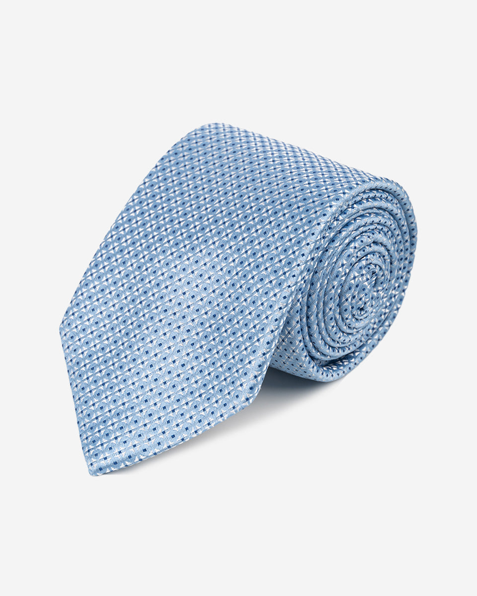 Corbata Celeste con Microdiseño Geométrico Jacquard