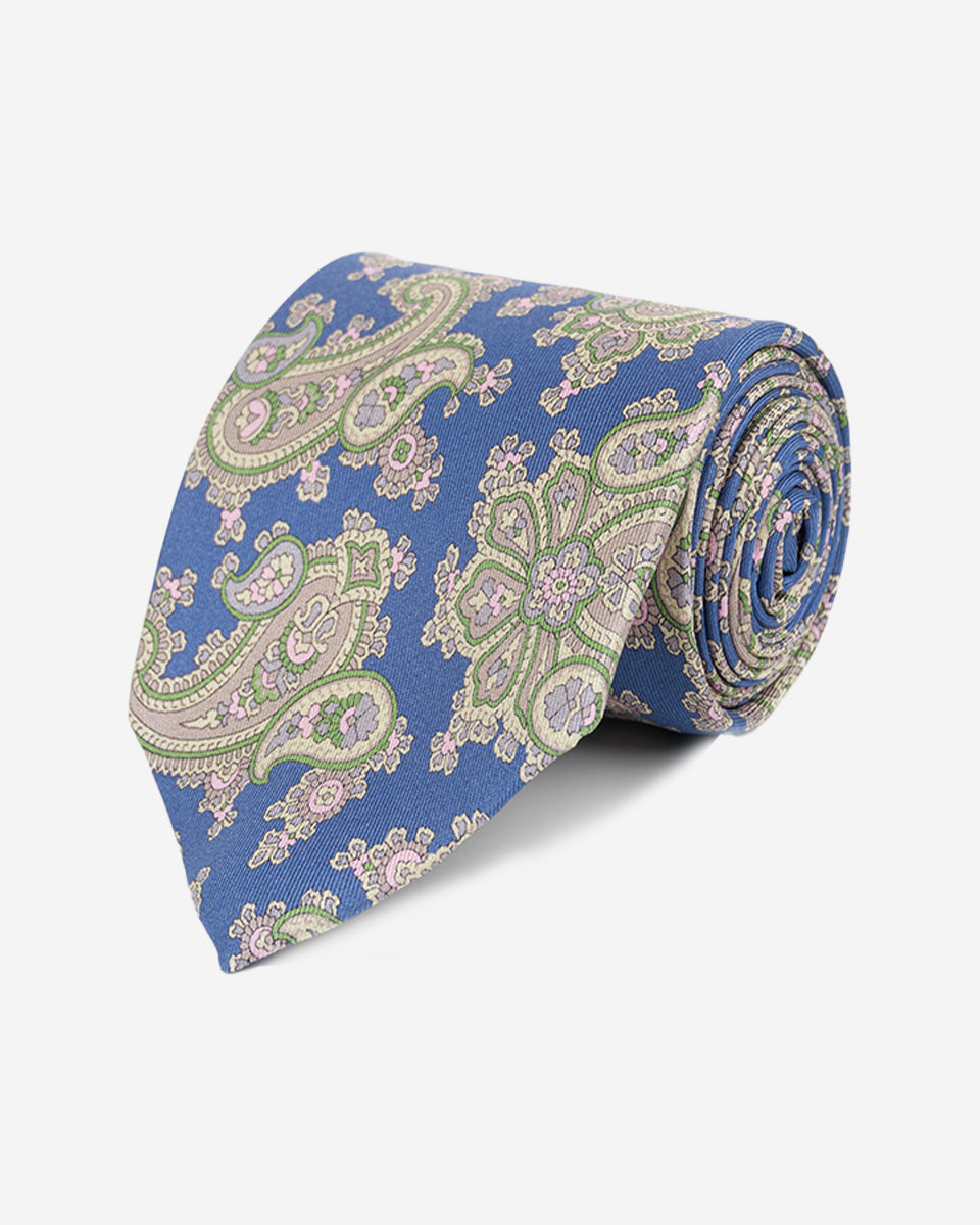 Corbata Azul Índigo con Estampado Paisley Floral