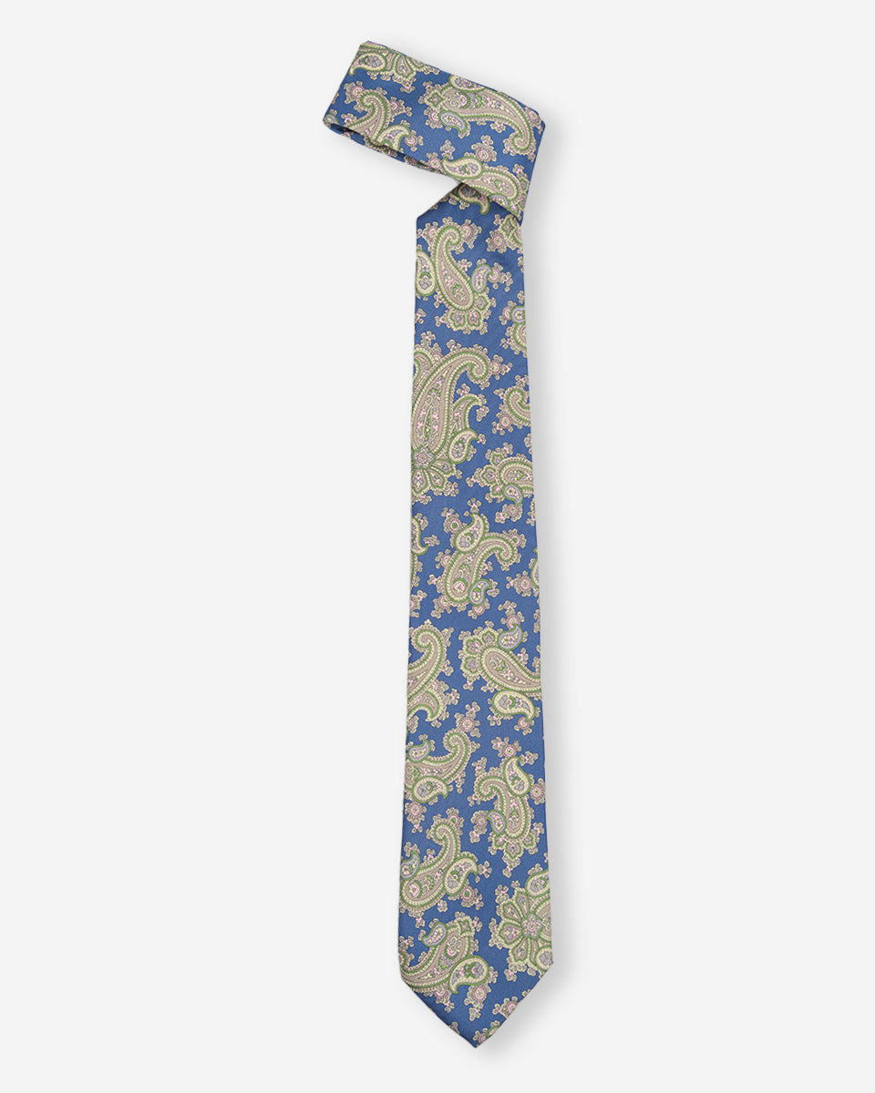 Corbata Azul Índigo con Estampado Paisley Floral