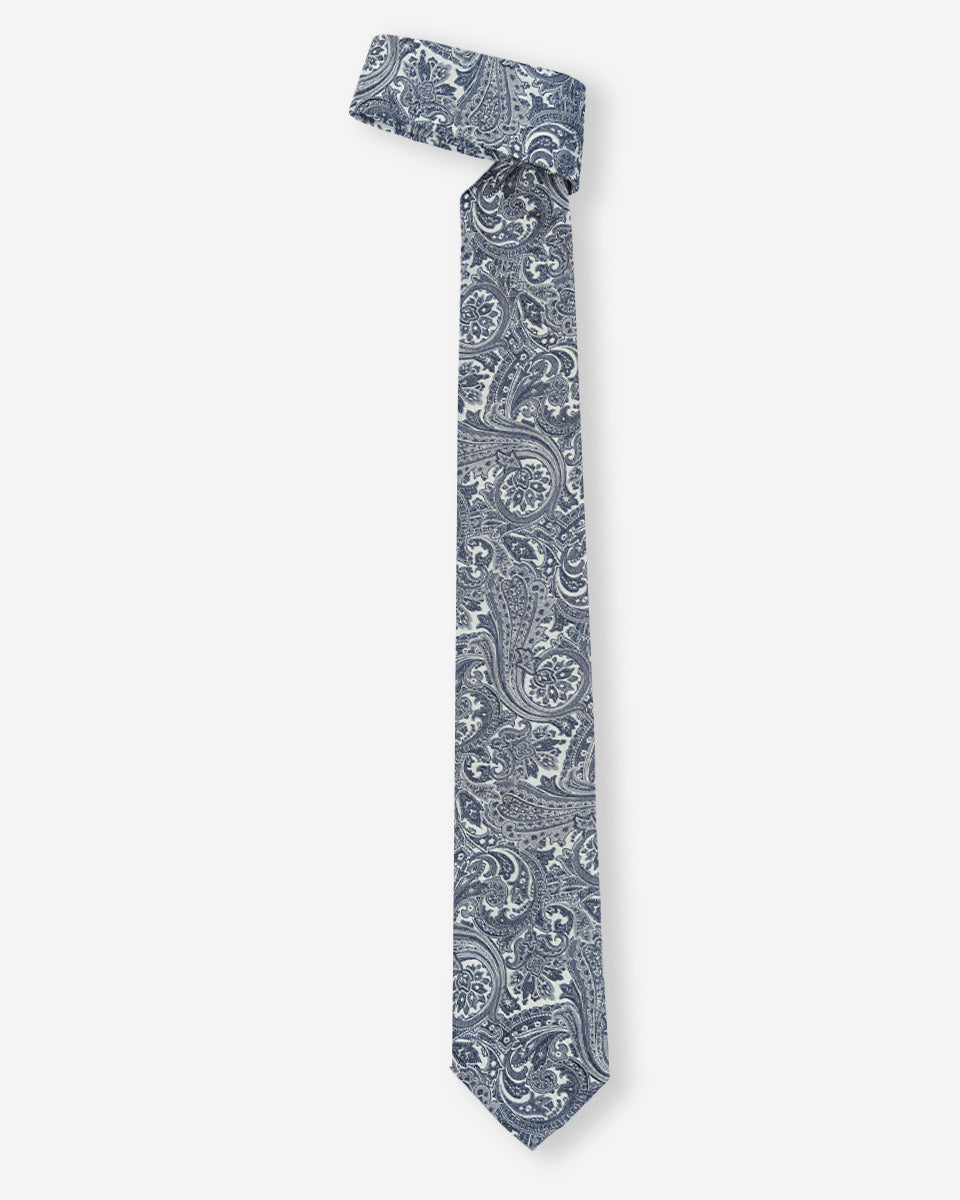 Corbata Plata con Diseño Paisley Azul