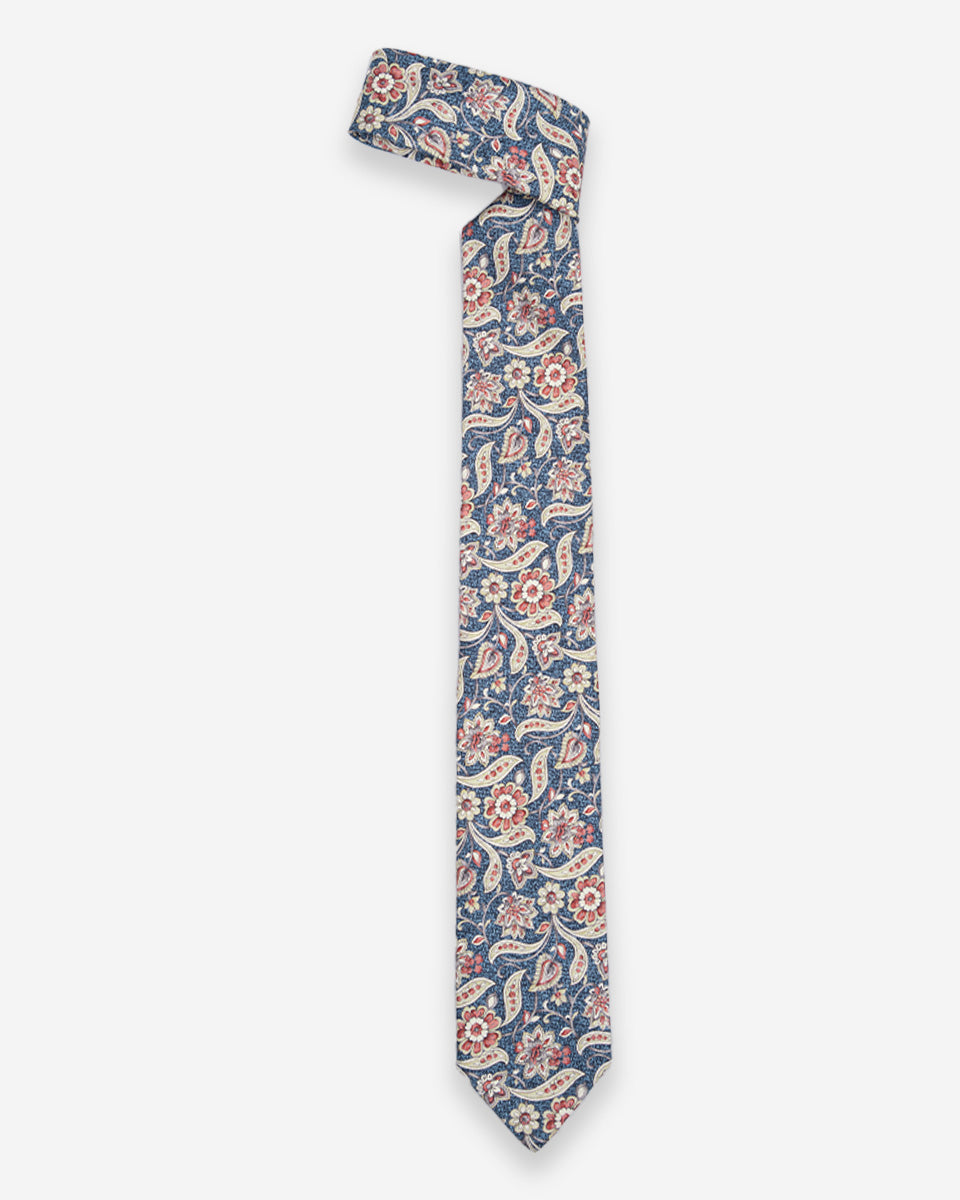 Corbata Azulino Jaspeado con Diseño Floral Paisley