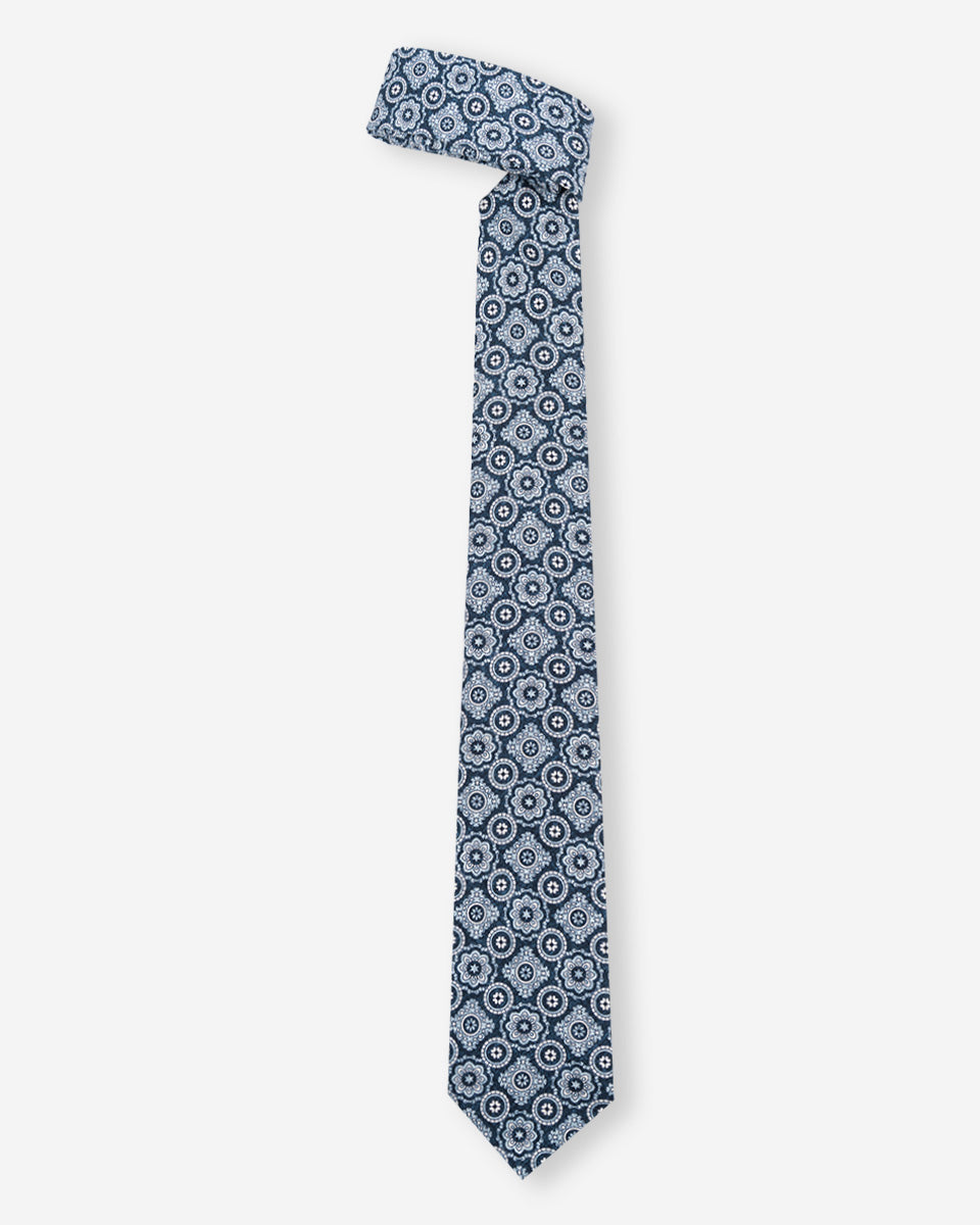 Corbata Azul Marino Jaspeado con Diseño Medallón