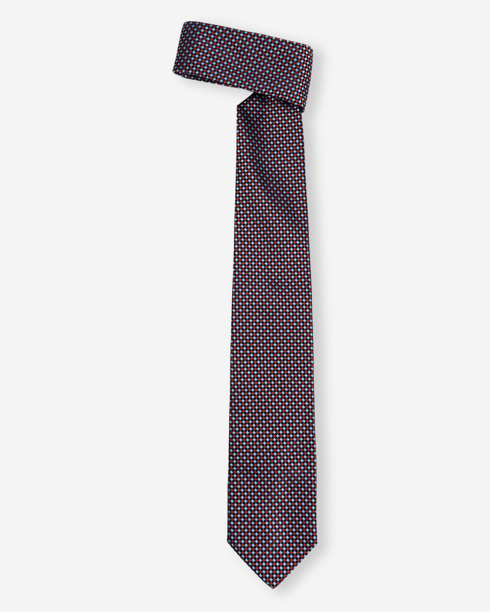 Corbata Azul con Diseño a Microcuadros Rojo y Azulino