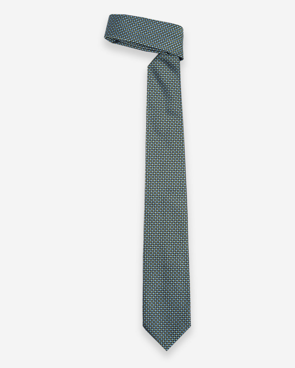 Corbata Azul con Diseño a Microcuadros Verde y Azulino