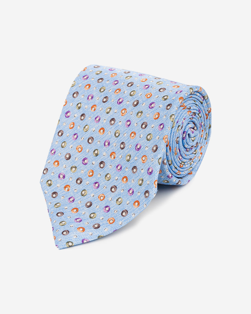 Corbata Celeste con Diseño Circular Multicolor