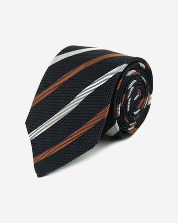 Corbata Hombre Azul Marino a Rayas Diagonales Blancas y Terracota