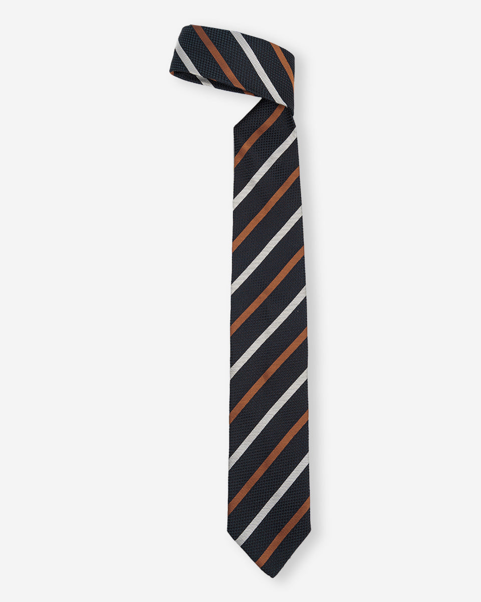 Corbata Azul Marino a Rayas Diagonales Blancas y Terracota