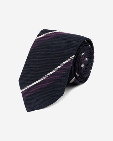 Corbata Hombre Azul Marino a Rayas Diagonales Púrpura y Marfil