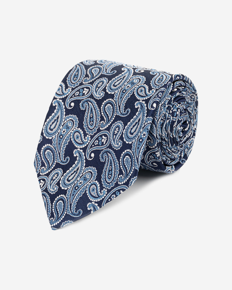 Corbata Azulino con Diseño Paisley en Tono Celeste