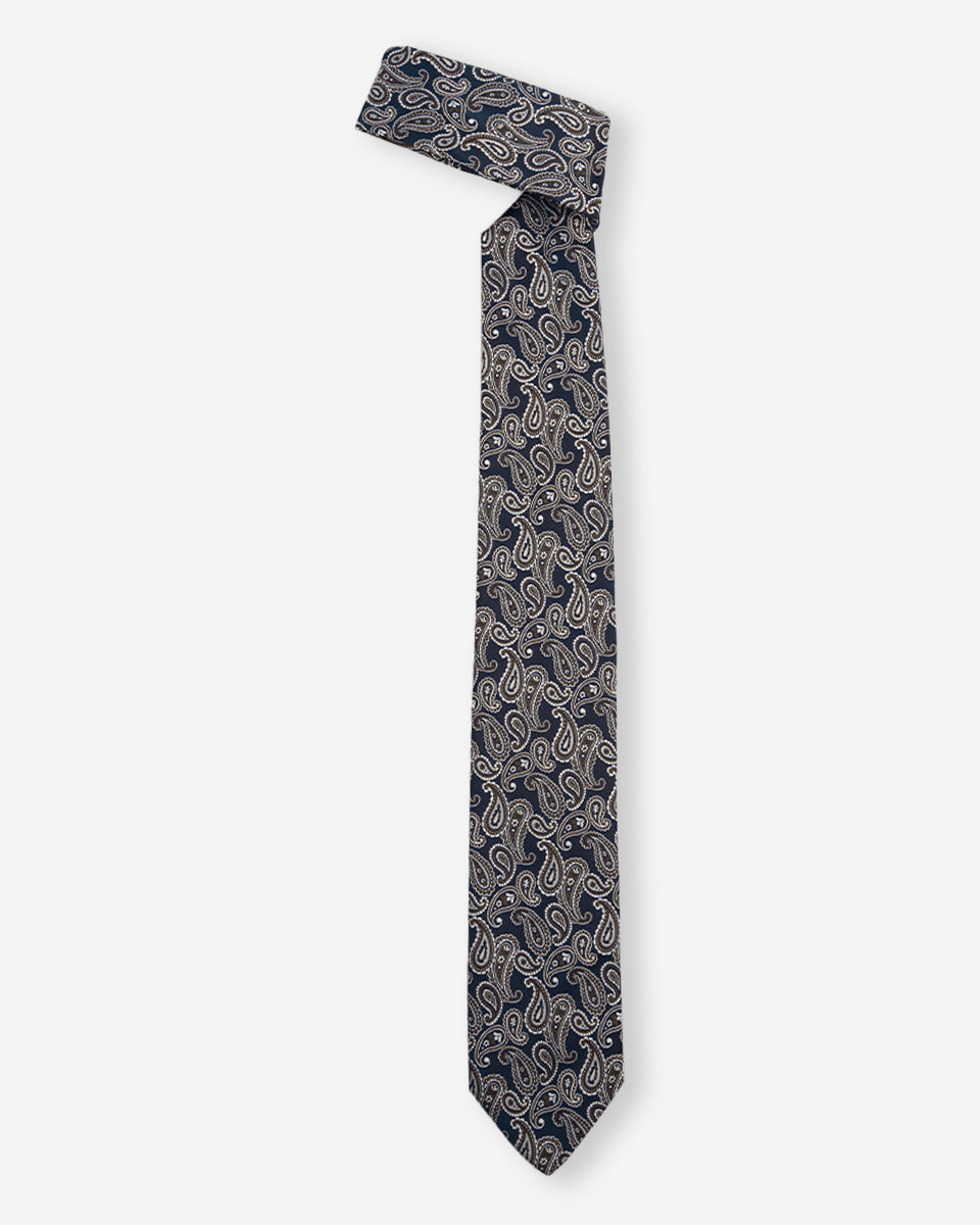 Corbata Azulino con Diseño Paisley en Tono Marrón