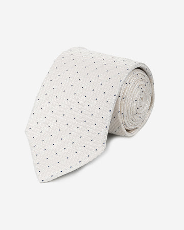 Corbata Blanca con Microdiseño y Puntos Azules