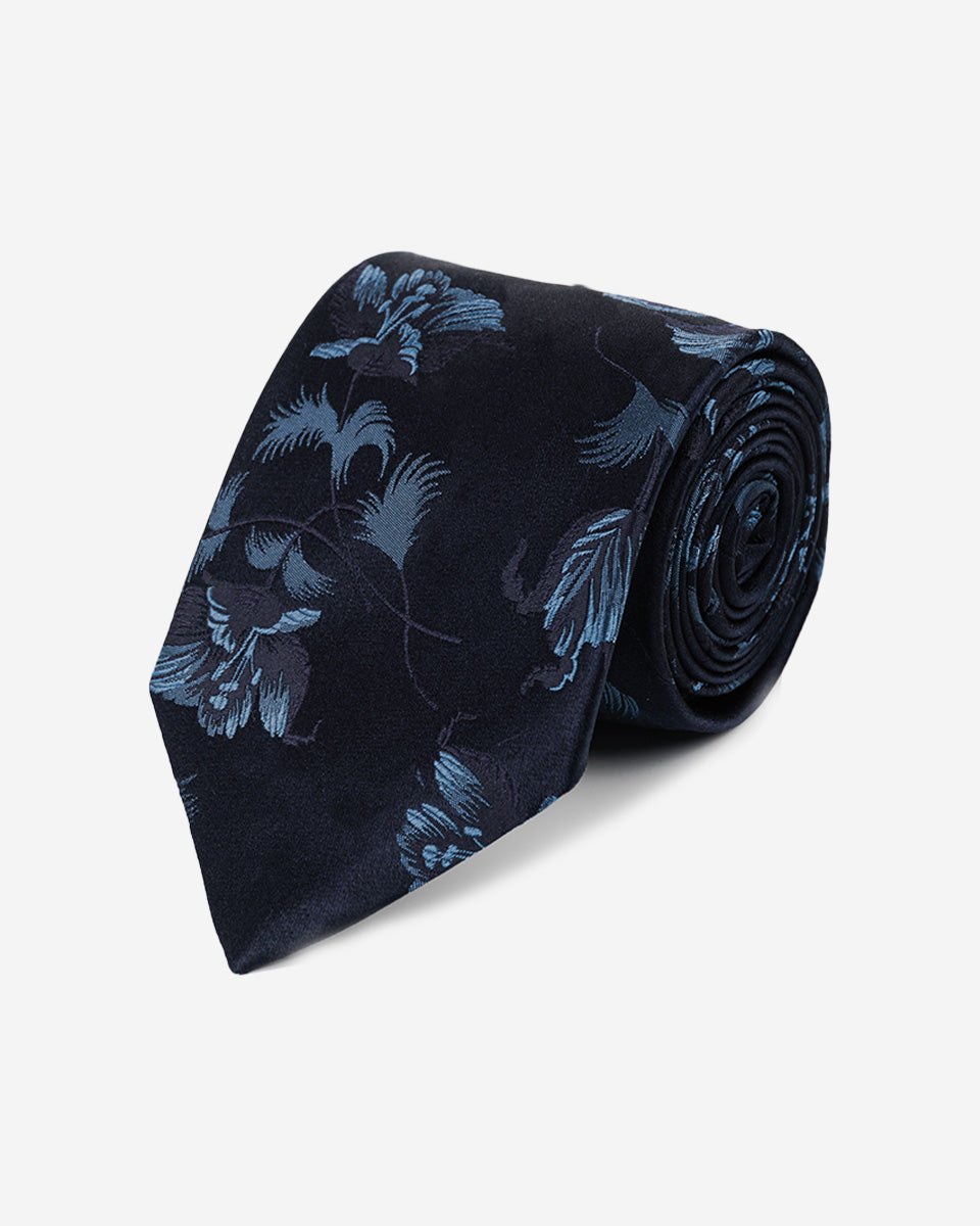 Corbata Azulino Jacquard con Estampado de Flores