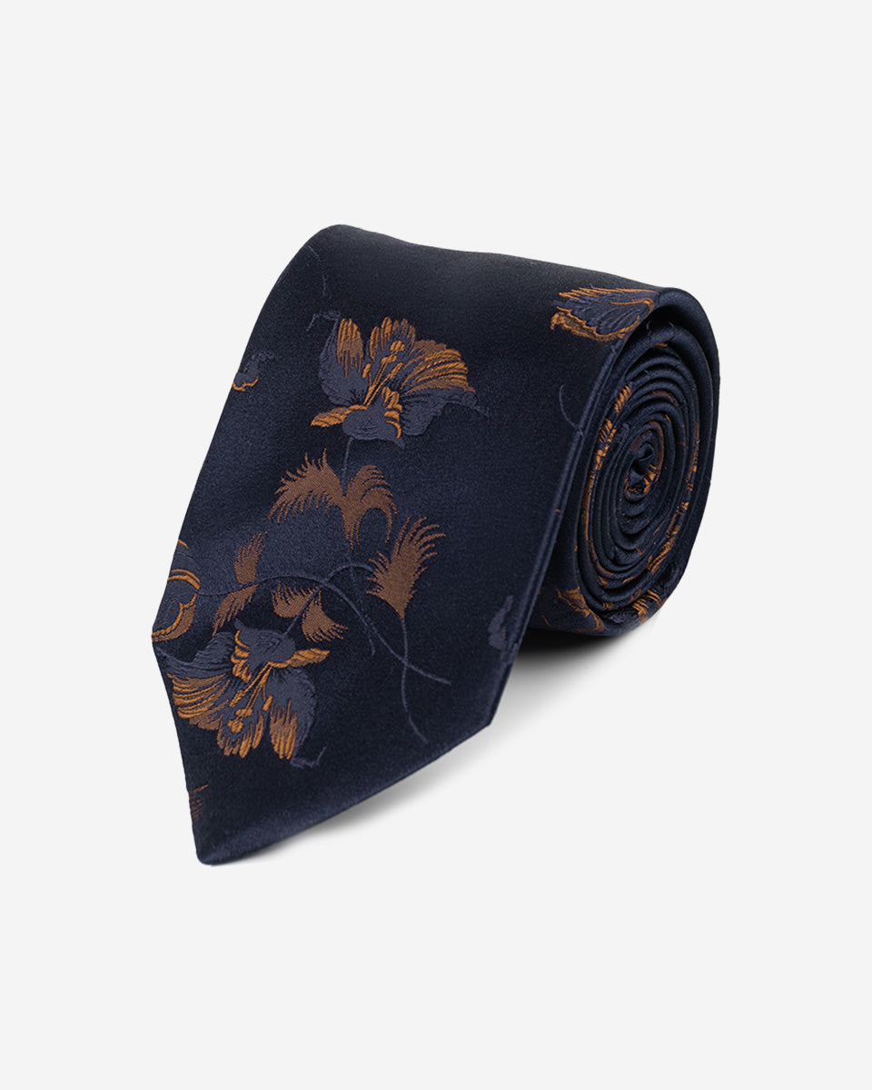 Corbata Naranja Jacquard con Estampado de Flores