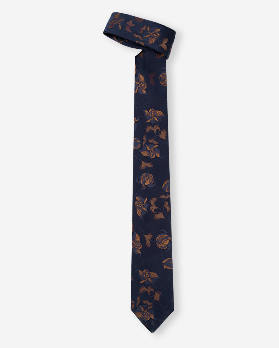 Corbata Naranja Jacquard con Estampado de Flores