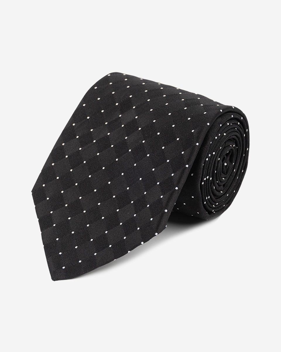 Corbata Negra con Diseño de Rombos y Puntos Blancos