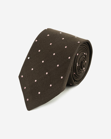 Corbata Hombre de Color Marrón con Puntos Rosados
