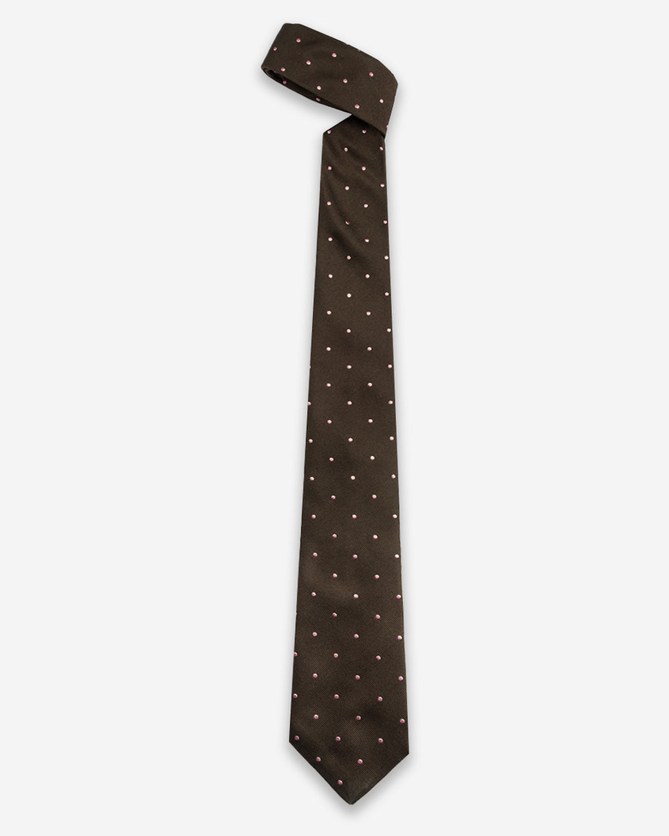 Corbata de Color Marrón con Puntos Rosados