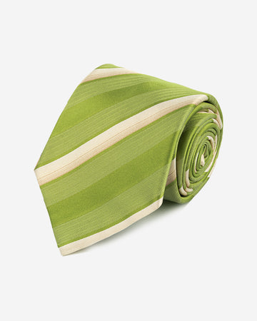 Corbata Hombre Color Verde con Rayas Marfil