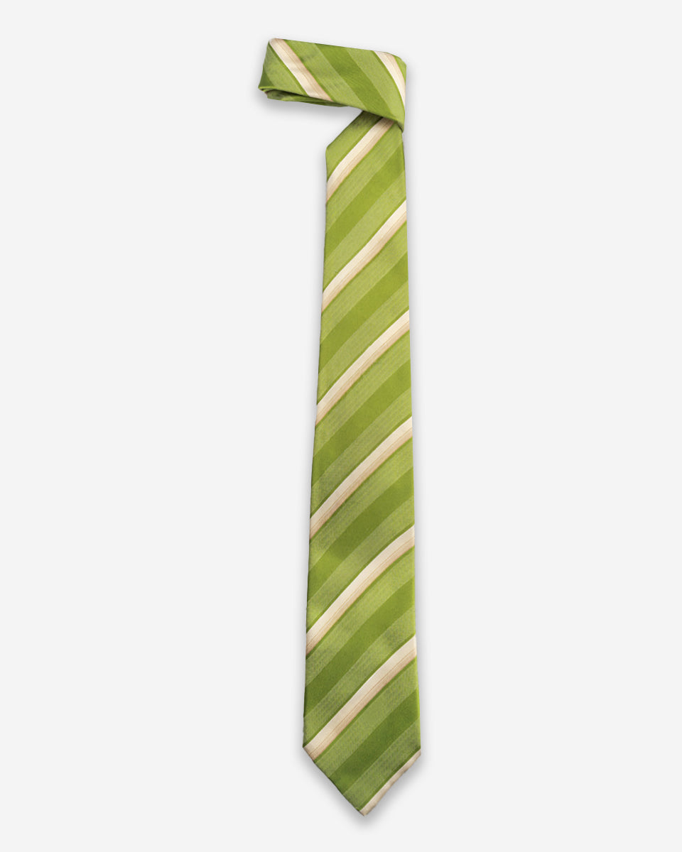 Corbata Color Verde con Rayas Marfil