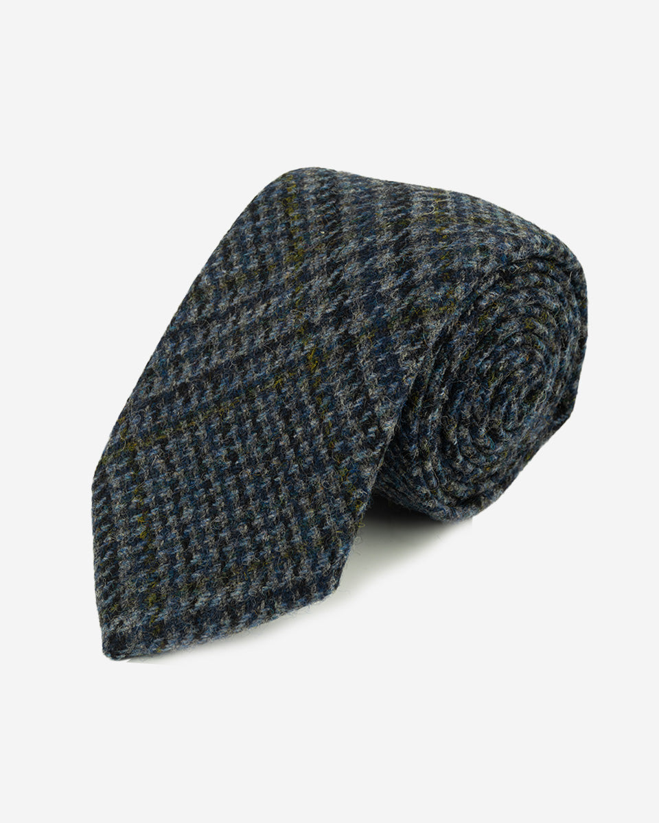 Corbata Azul de Lana con Diseño Cuadriculado Texturizado