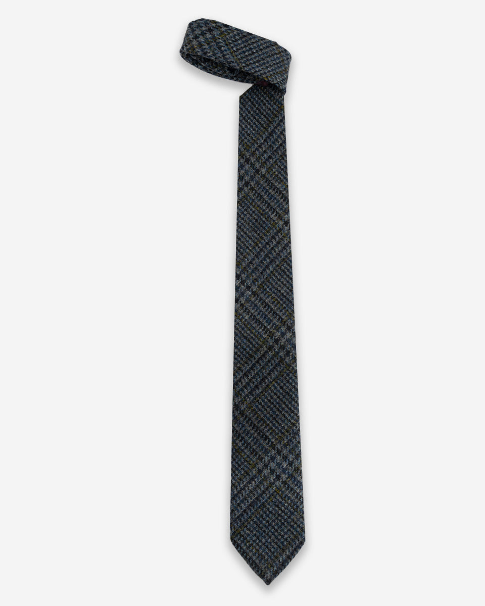Corbata Azul de Lana con Diseño Cuadriculado Texturizado