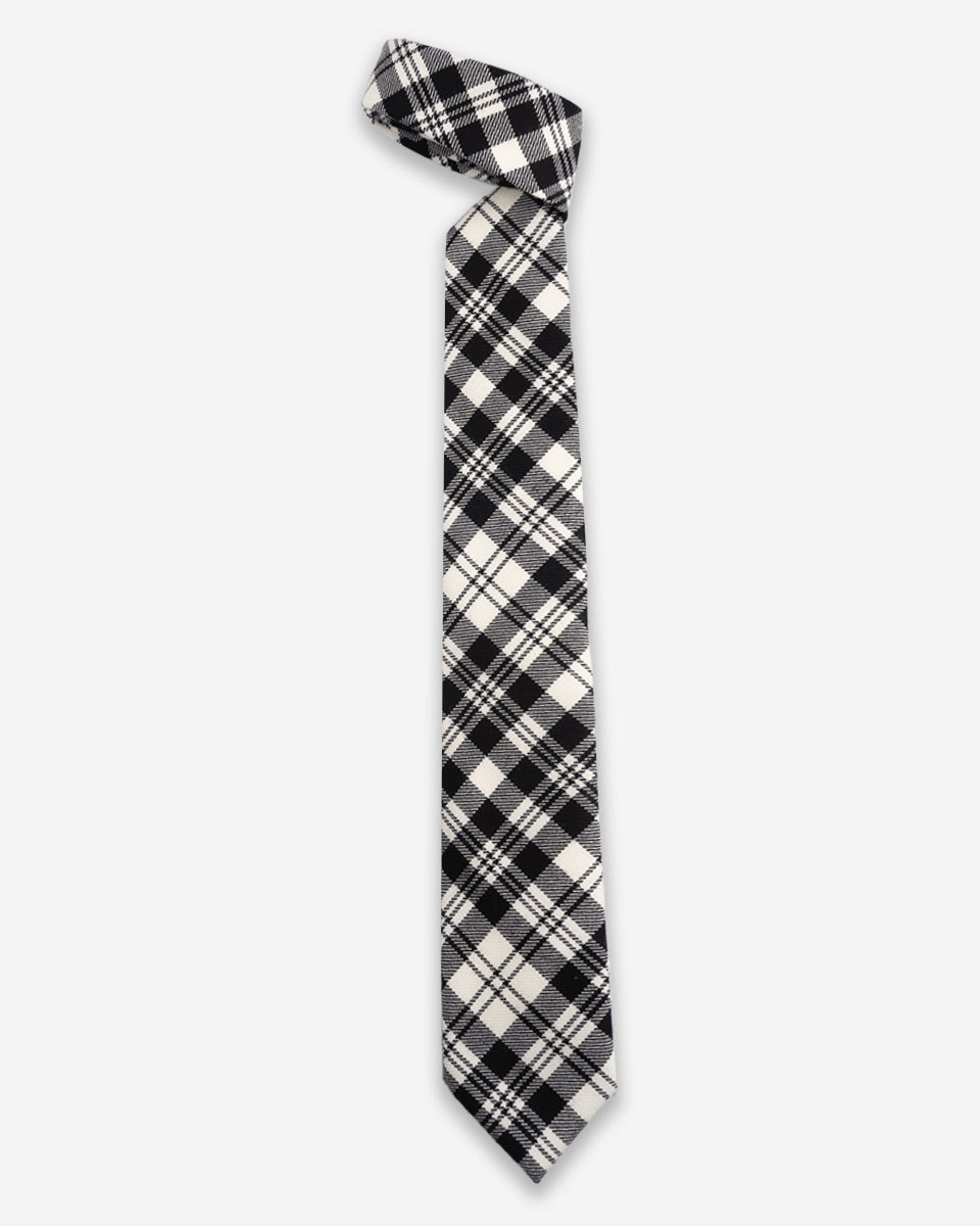 Corbata Blanca de Lana con Diseño Escocés Negro