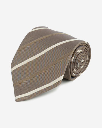 Corbata Hombre Marrón Claro con Rayas Blancas y Beige