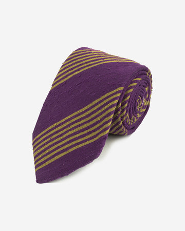 Corbata Hombre Morada con Rayas Doradas