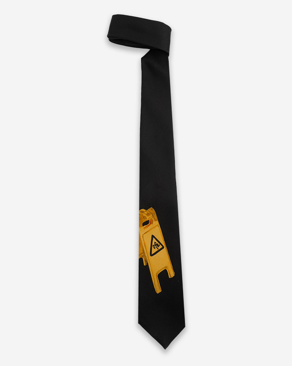 Corbata Negra con Diseño de Señal de Precaución