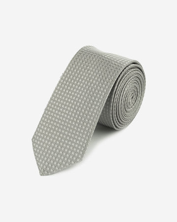 Corbata Hombre Slim Gris Plata con Microdiseño Geométrico