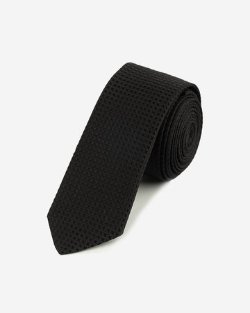 Corbata Hombre Slim Negra con Microdiseño Geométrico